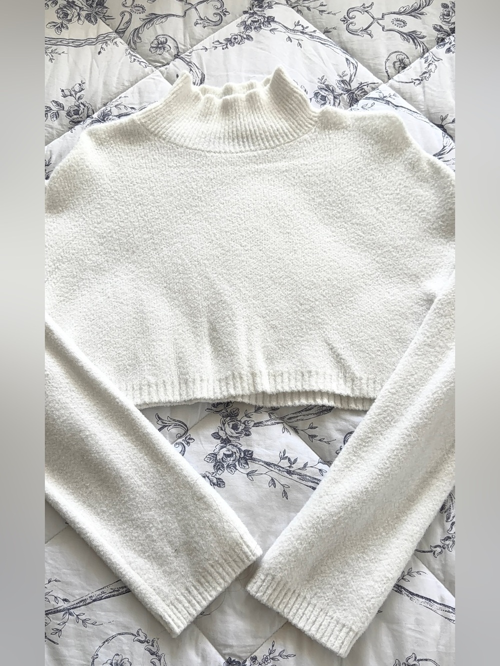 Cozy Cropped Mock Neck Sweater - White